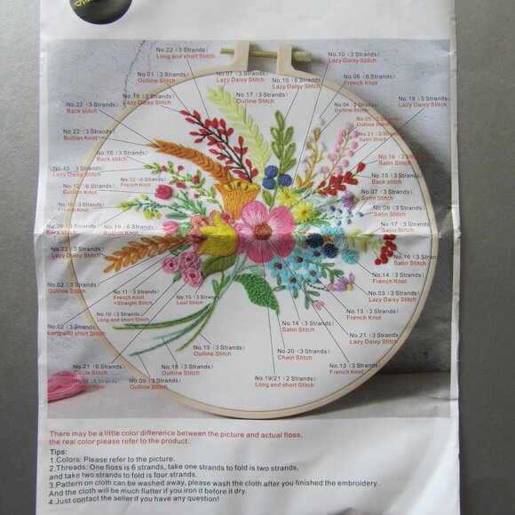 Ana Goods Floral Corsage Embroidery DIY Art Kit with hoop, stamped cloth & floss - Picture 3 of 9